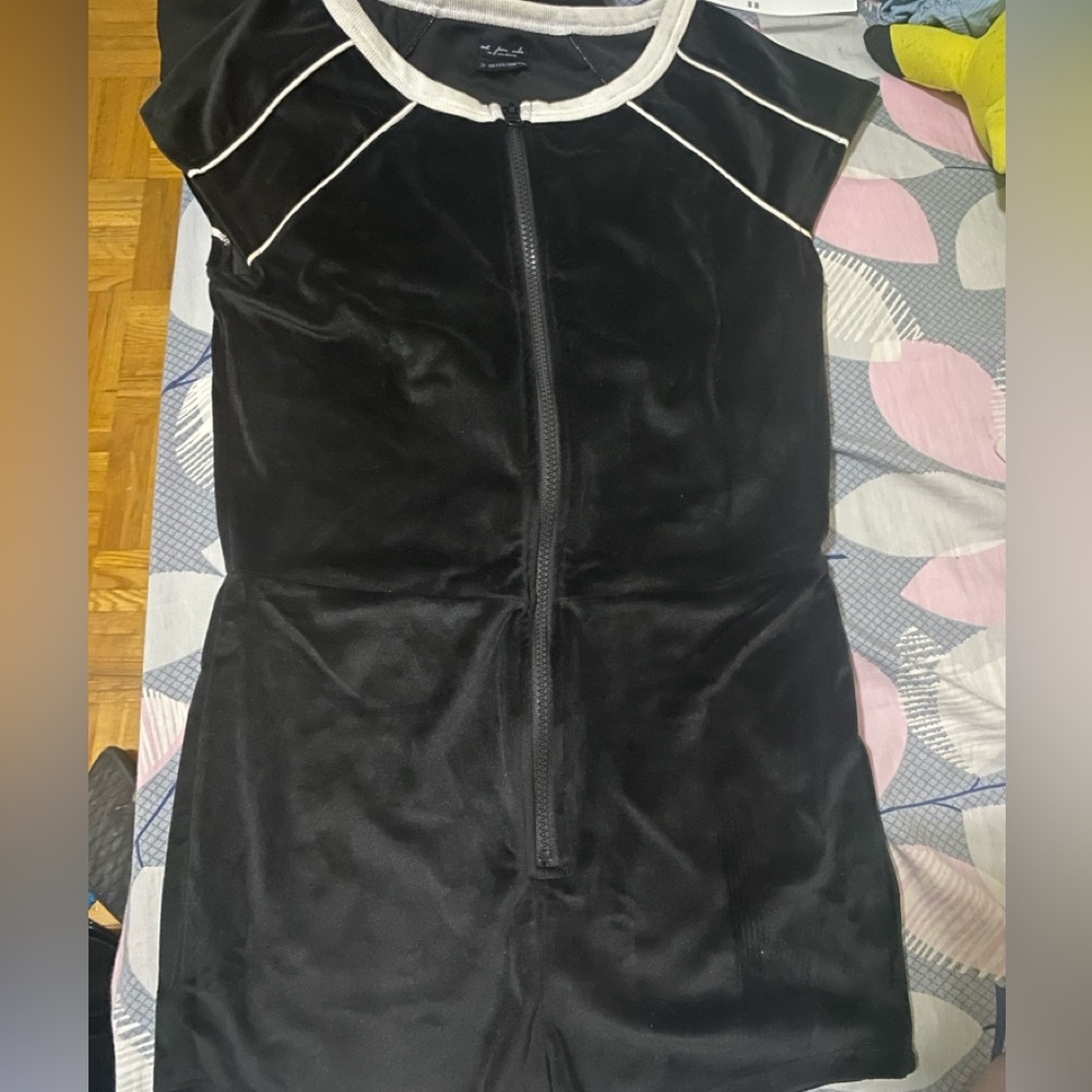 Out From Under Black Rockie Velour Zip-Front Romper (S) - Picture 2 of 2